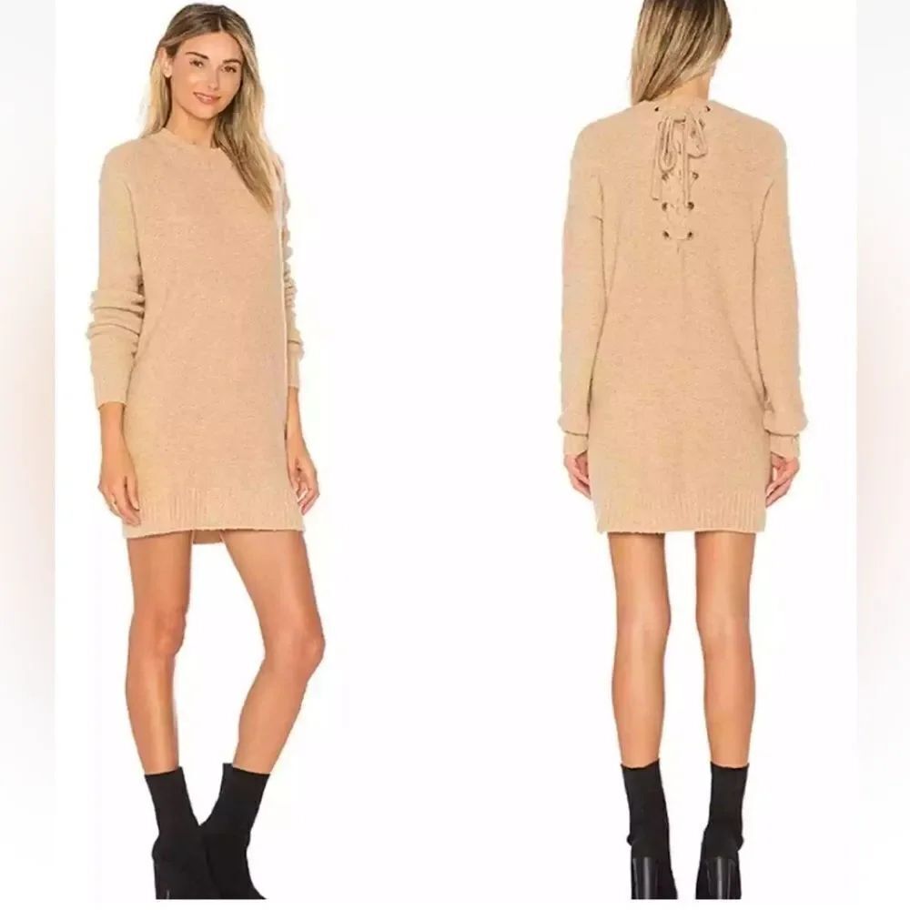 Lovers + Friends Sweater Dress Size Small Suki Tie Back taupe  NWT